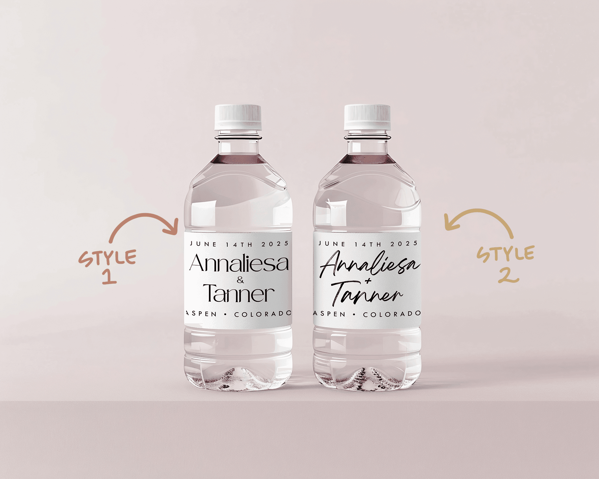 Personalized Wedding Water Bottle Labels - Plum Grove Design