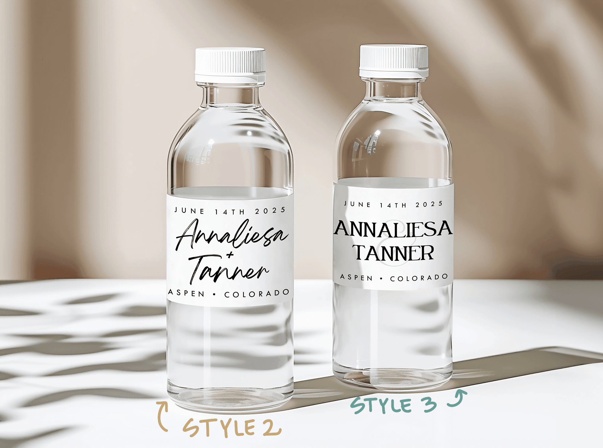 Personalized Wedding Water Bottle Labels - Plum Grove Design
